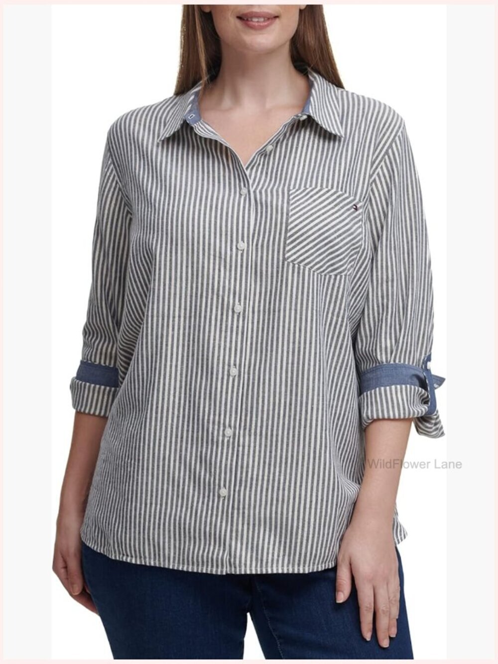 Roll Tab Button Down Shirt Long Sleeve Cotton Blend Medium Weight